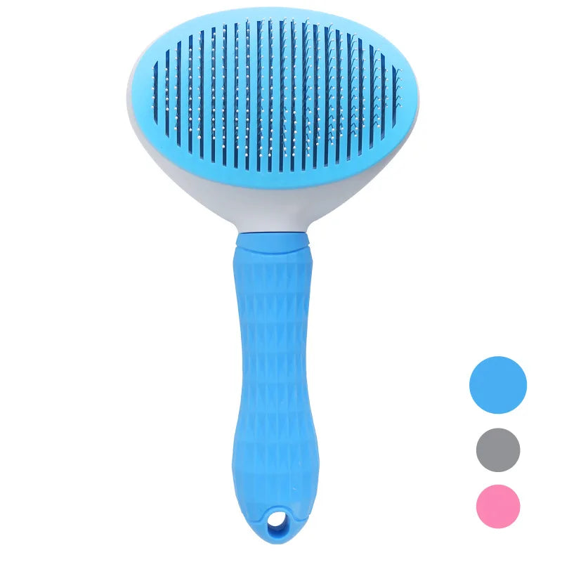 Self-cleaning grooming brush size reference in hand