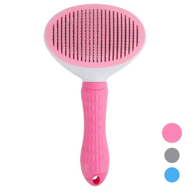 Self-cleaning grooming brush retracted bristle detail