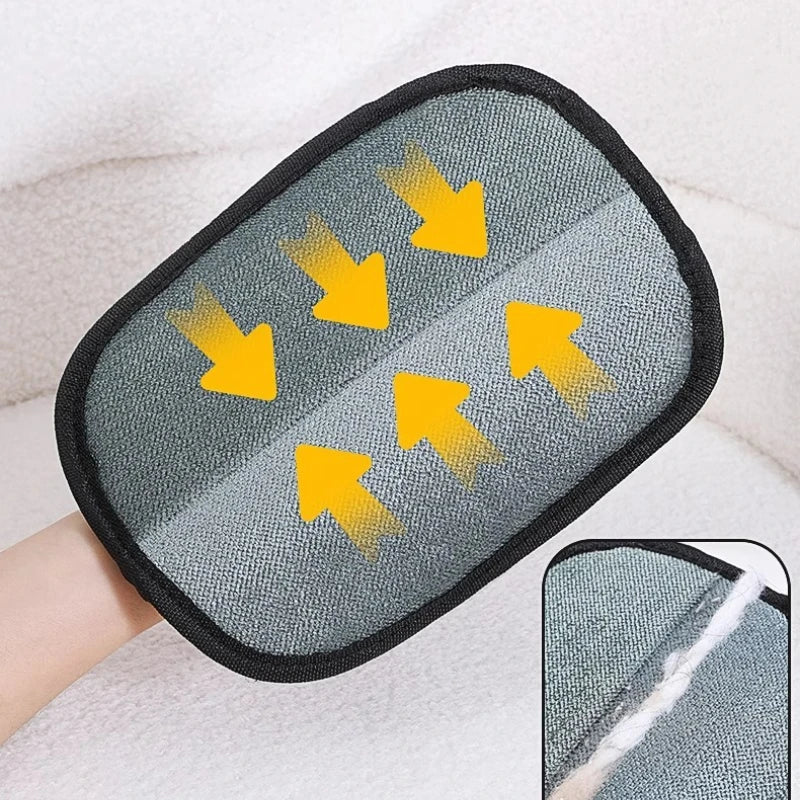 Hair removal glove used on a car seat