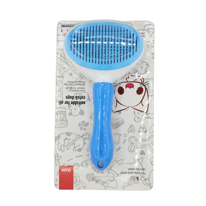 Self-cleaning grooming brush shown from multiple angles