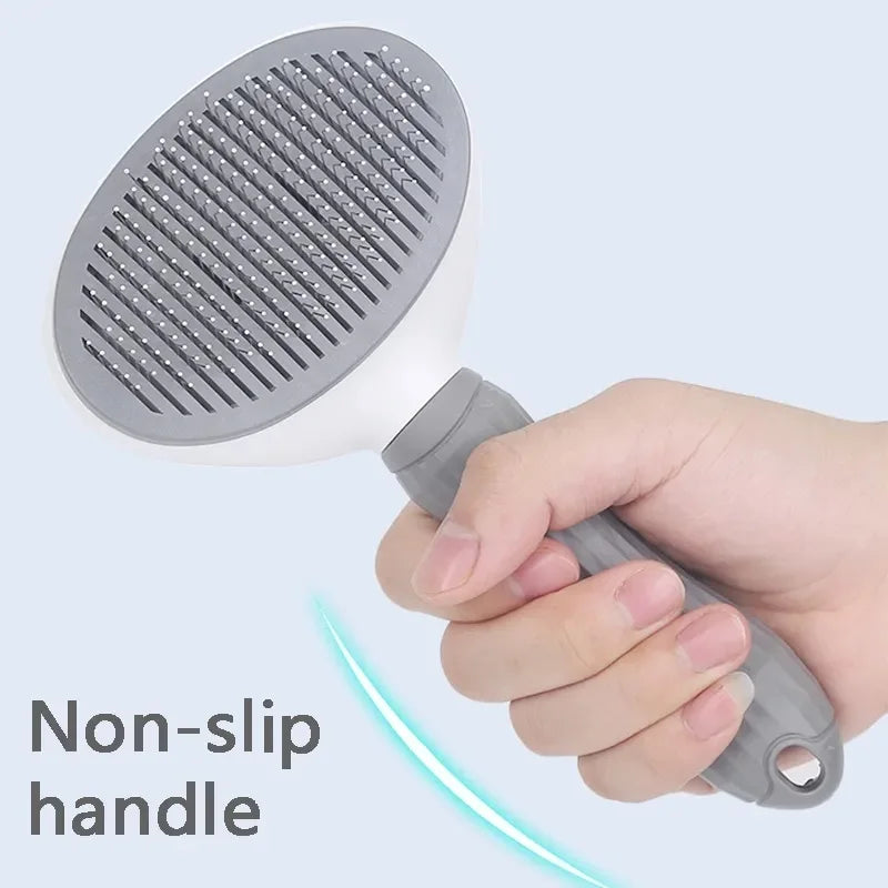 Self-cleaning brush one-click fur ejection button