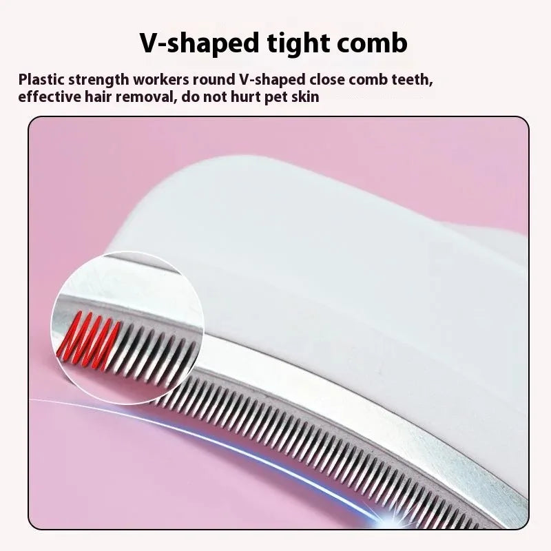 Deshedding brush lifting loose undercoat from a dog